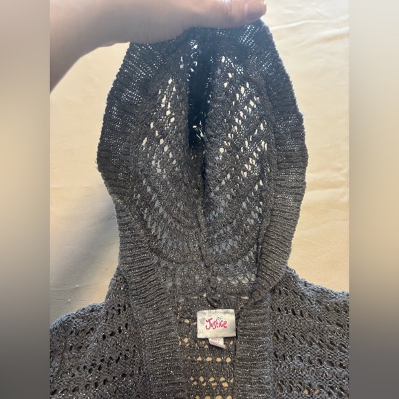 Justice Gray Shimmer Hooded Cardigan - Picture 12 of 15